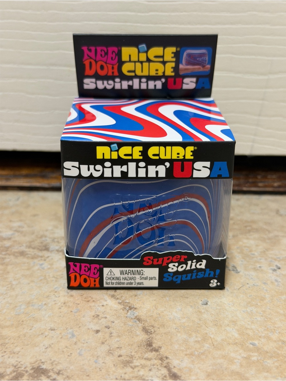 NeeDoh Nice Cube Swirlin' USA Solid Squish Toy - Blue/Red/White